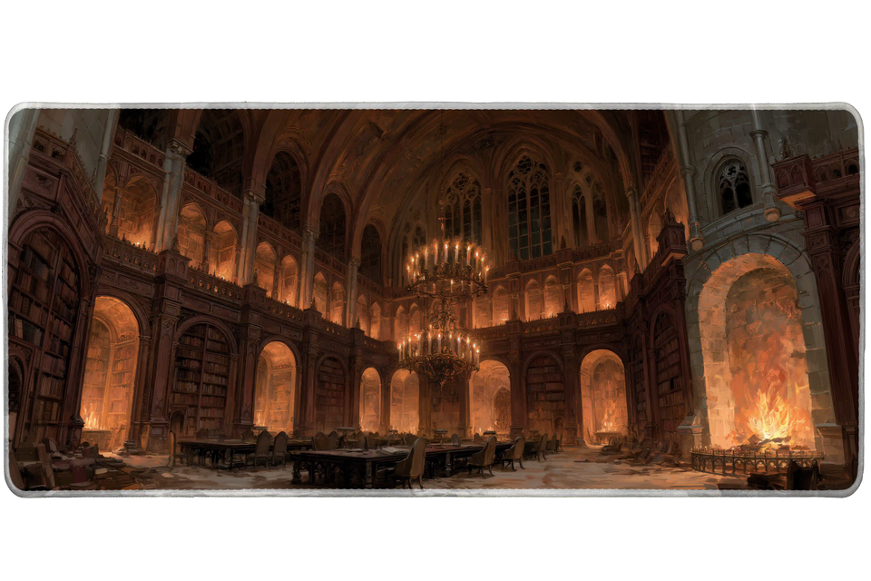 Gothic Great Hall – Firelight Chandeliers desk mat and mouse pad by PrintMyPad