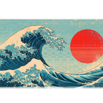 Japanese Great Wave Sunset desk mat artwork in a wide product view