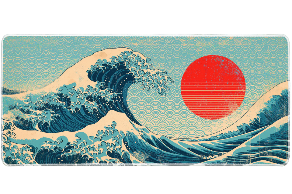 Japanese Great Wave Sunset desk mat and mouse pad by PrintMyPad