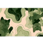 Green Abstract Cat Desk Mat | Modern Feline Mouse Pad artwork on an extended desk mat with green abstract cat silhouettes