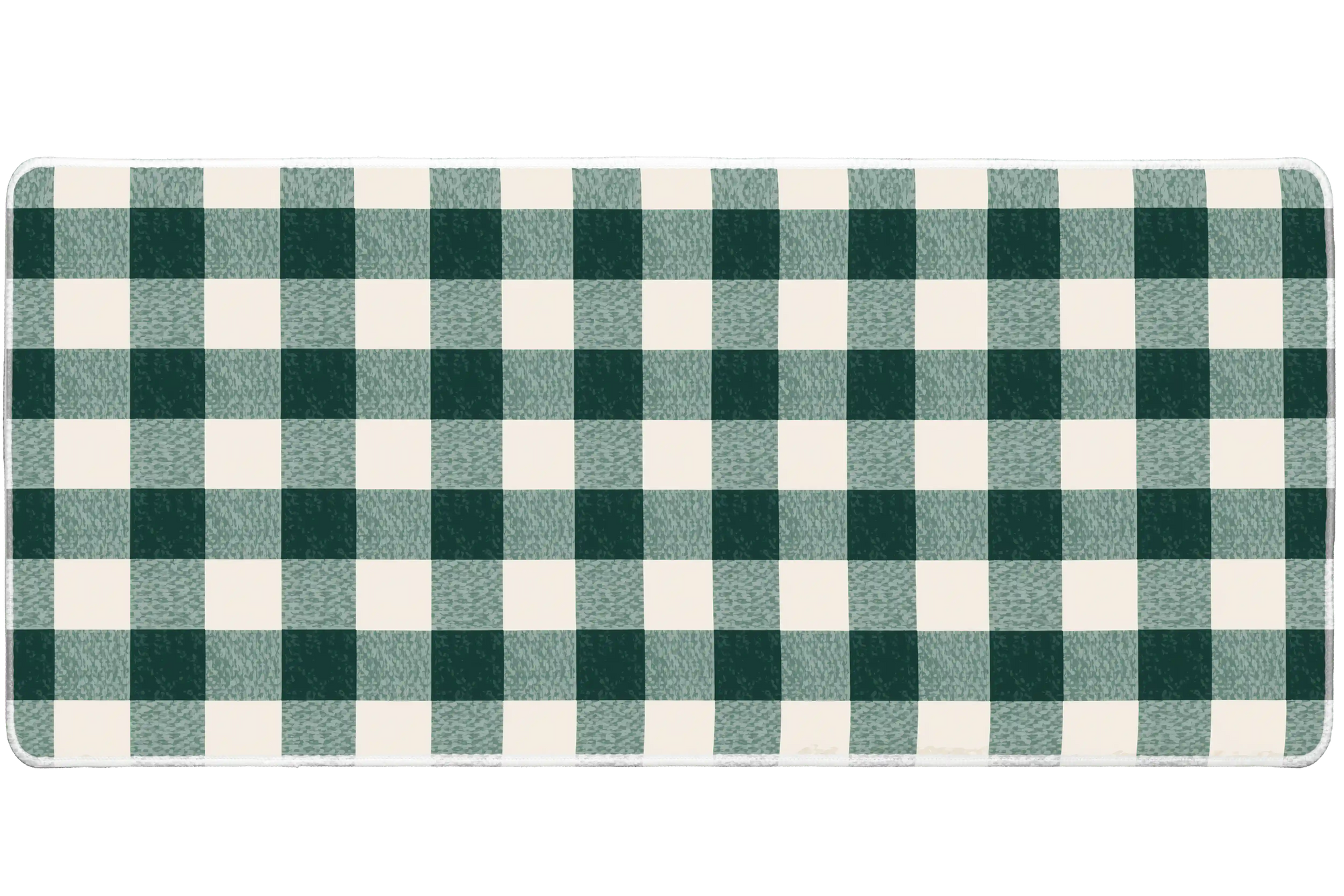 Green Checkered Desk Mat | Gingham Mouse Pad artwork on an extended desk mat with green gingham checkered pattern