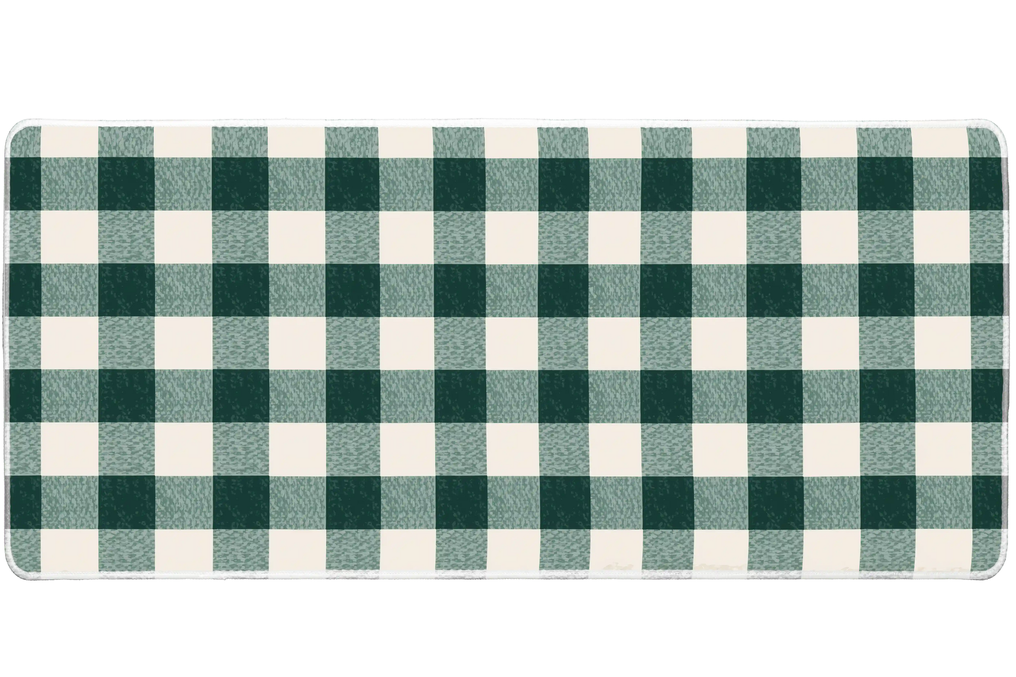 Green Checkered Desk Mat | Gingham Mouse Pad artwork on an extended desk mat with green gingham checkered pattern