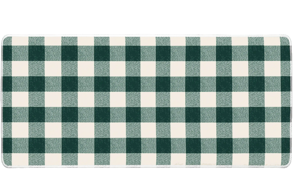 Green Checkered Desk Mat | Gingham Mouse Pad artwork on an extended desk mat with green gingham checkered pattern
