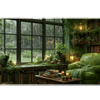 Green Library Desk Mat | Black Cat Reading Nook artwork on an extended desk mat with green library design