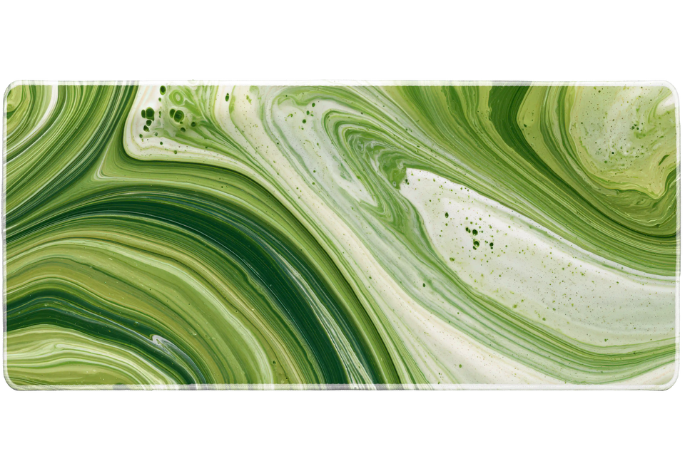 Green Matcha Swirl Desk Mat | Abstract Mouse Pad artwork on an extended desk mat with green matcha swirl abstract artwork