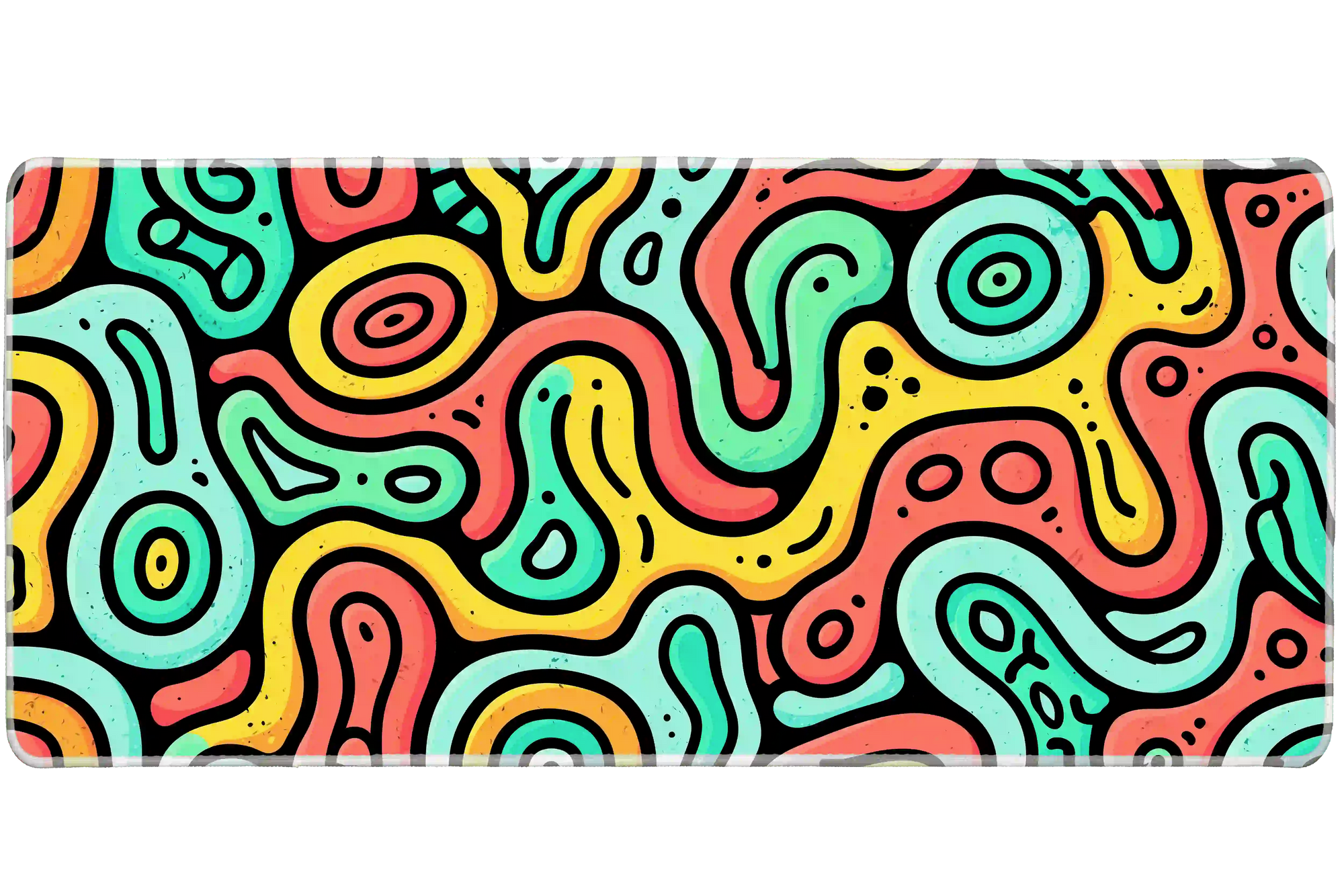 Extended mouse pad featuring the full retro groovy colorful blob pattern design for work or gaming