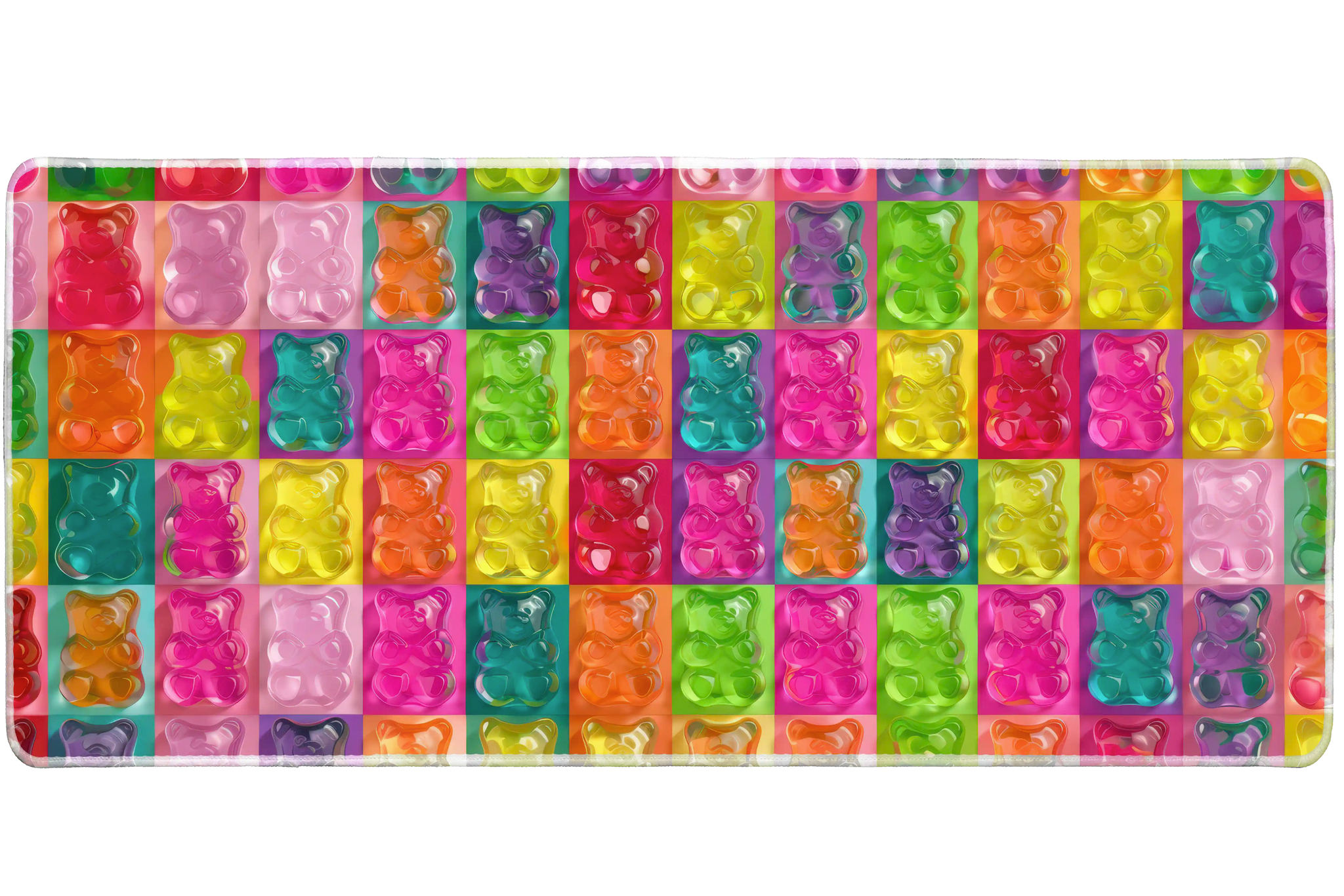 Colorful Gummy Bear Pattern desk mat artwork in a wide product view