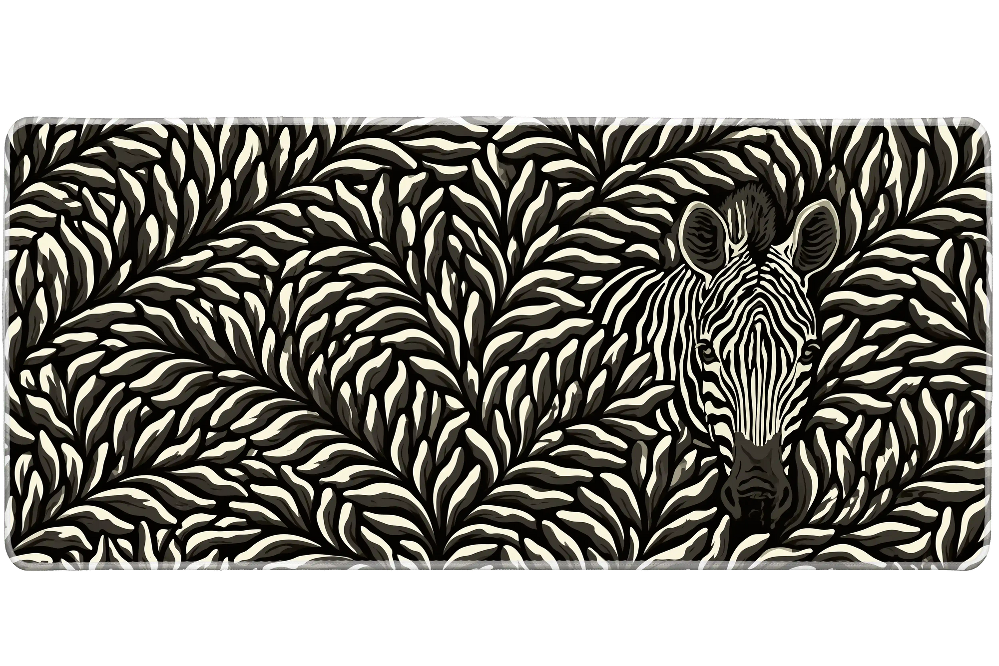 Hidden Zebra Botanical desk mat artwork in a wide product view
