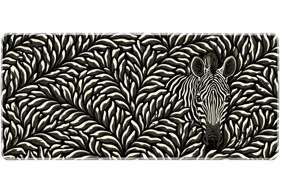 Hidden Zebra Botanical – Monochrome desk mat and mouse pad by PrintMyPad