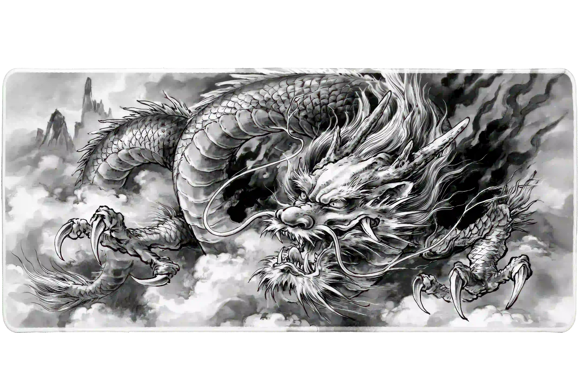 Eastern Dragon desk mat artwork in a wide product view