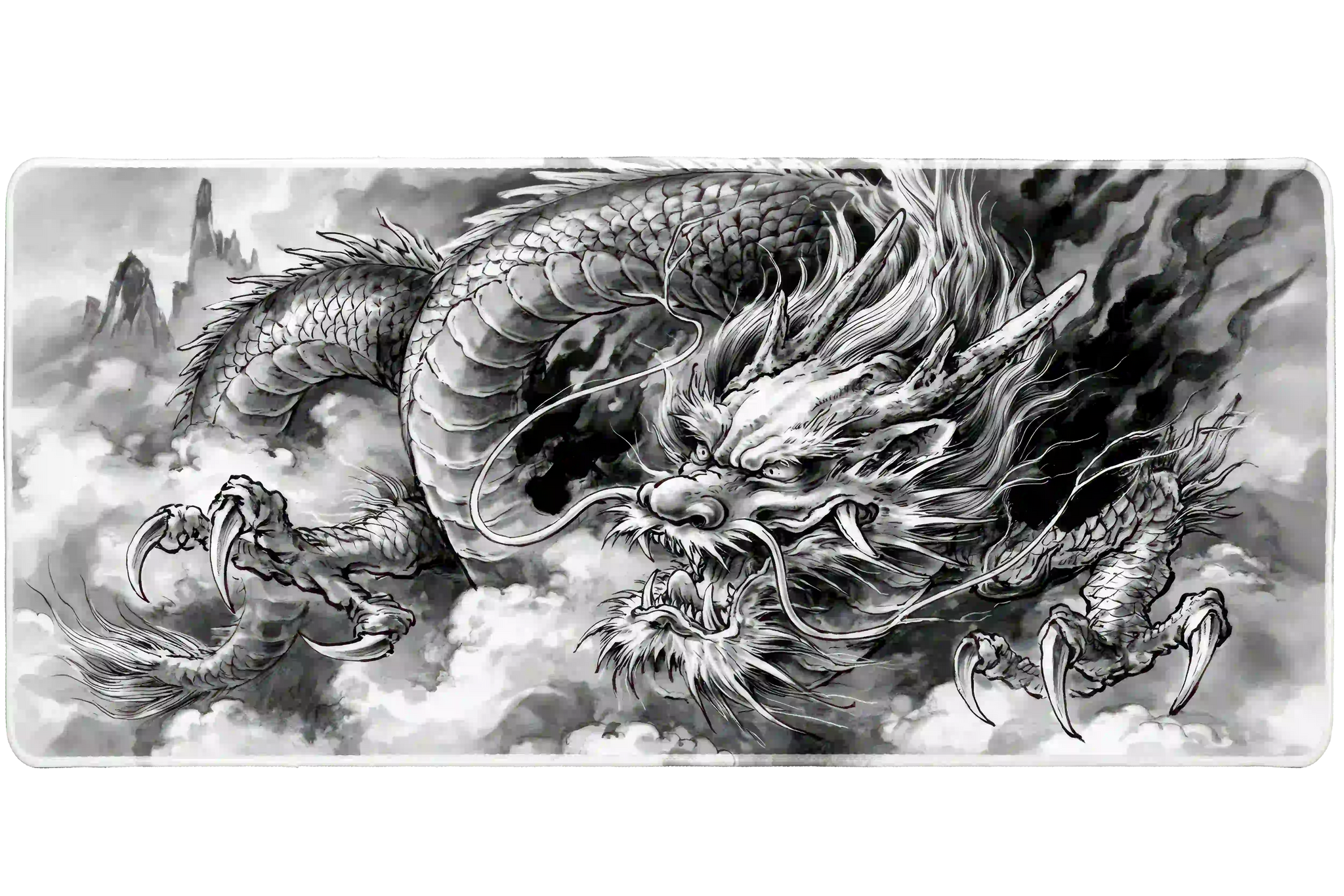 Eastern Dragon desk mat artwork in a wide product view