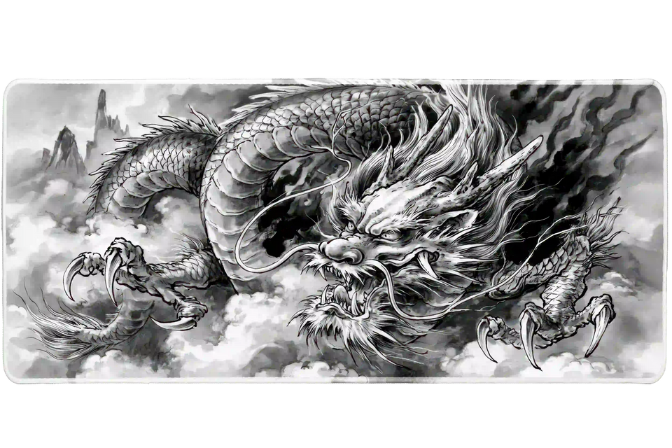 Eastern Dragon desk mat artwork in a wide product view