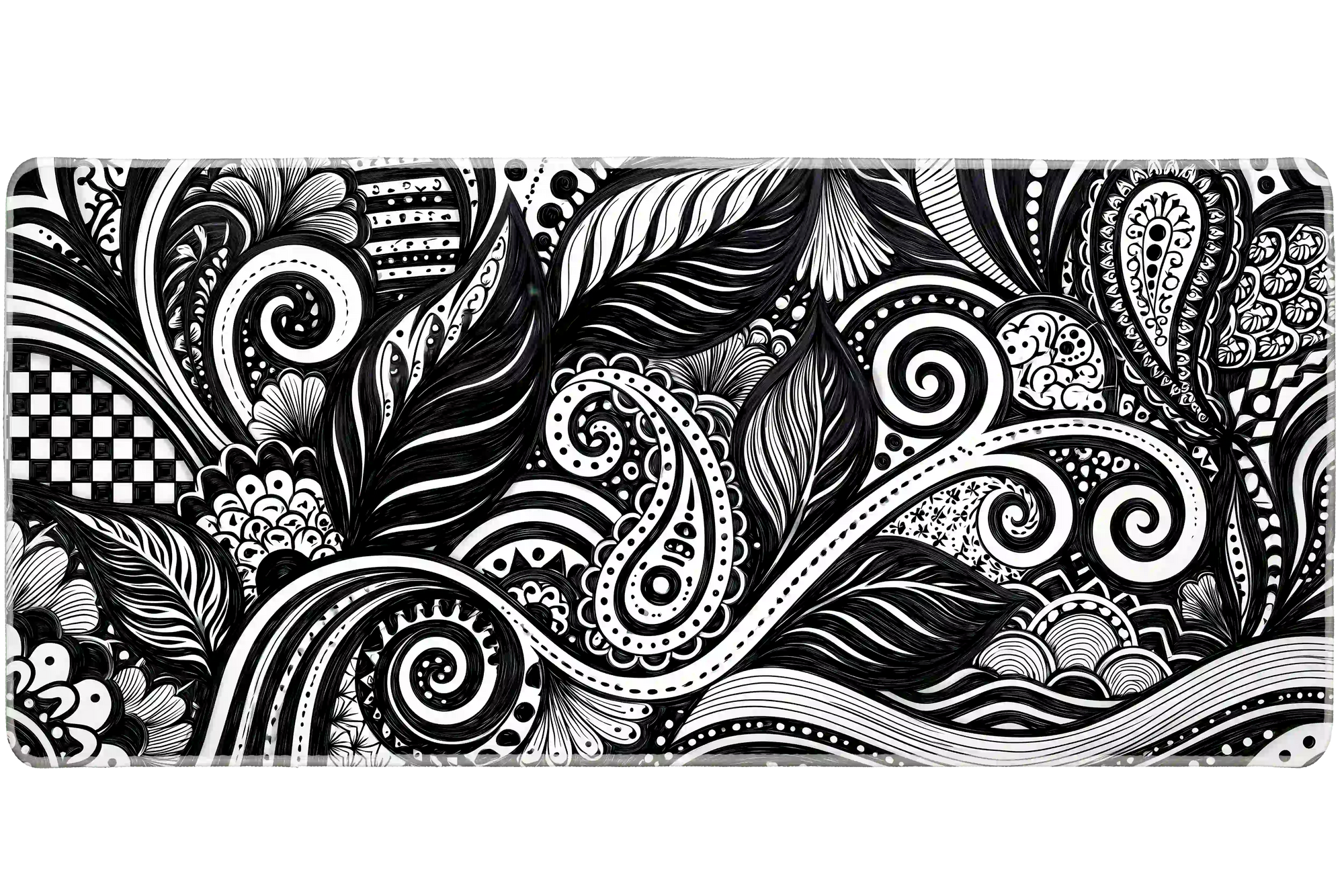 Black and White Paisley desk mat artwork in a wide product view