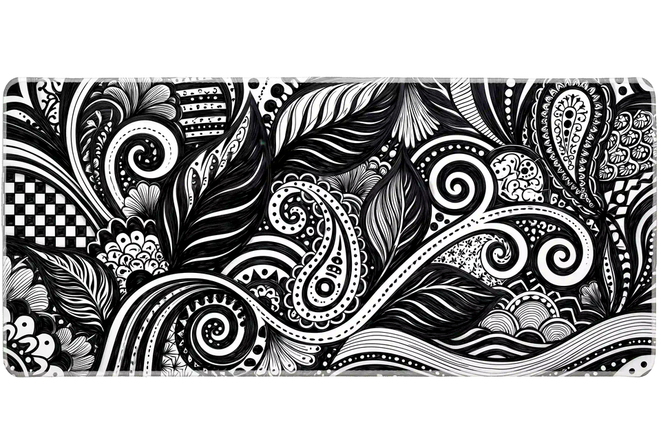 Black and White Paisley desk mat artwork in a wide product view