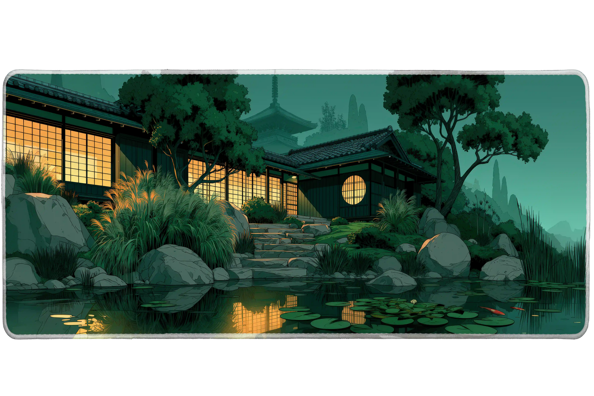 Japanese Zen Garden desk mat artwork in a wide product view