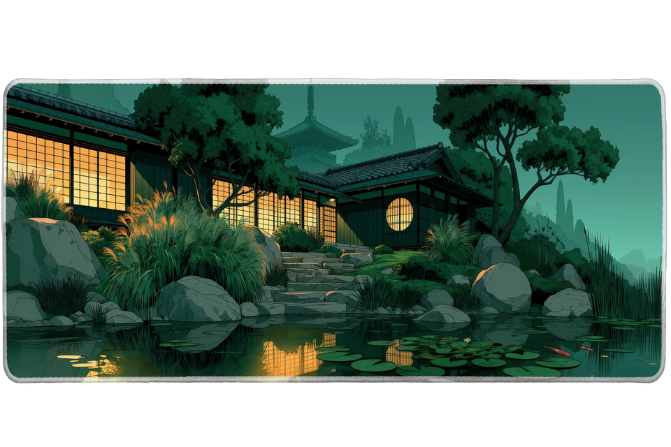Japanese Zen Garden – Serene Temple desk mat and mouse pad by PrintMyPad