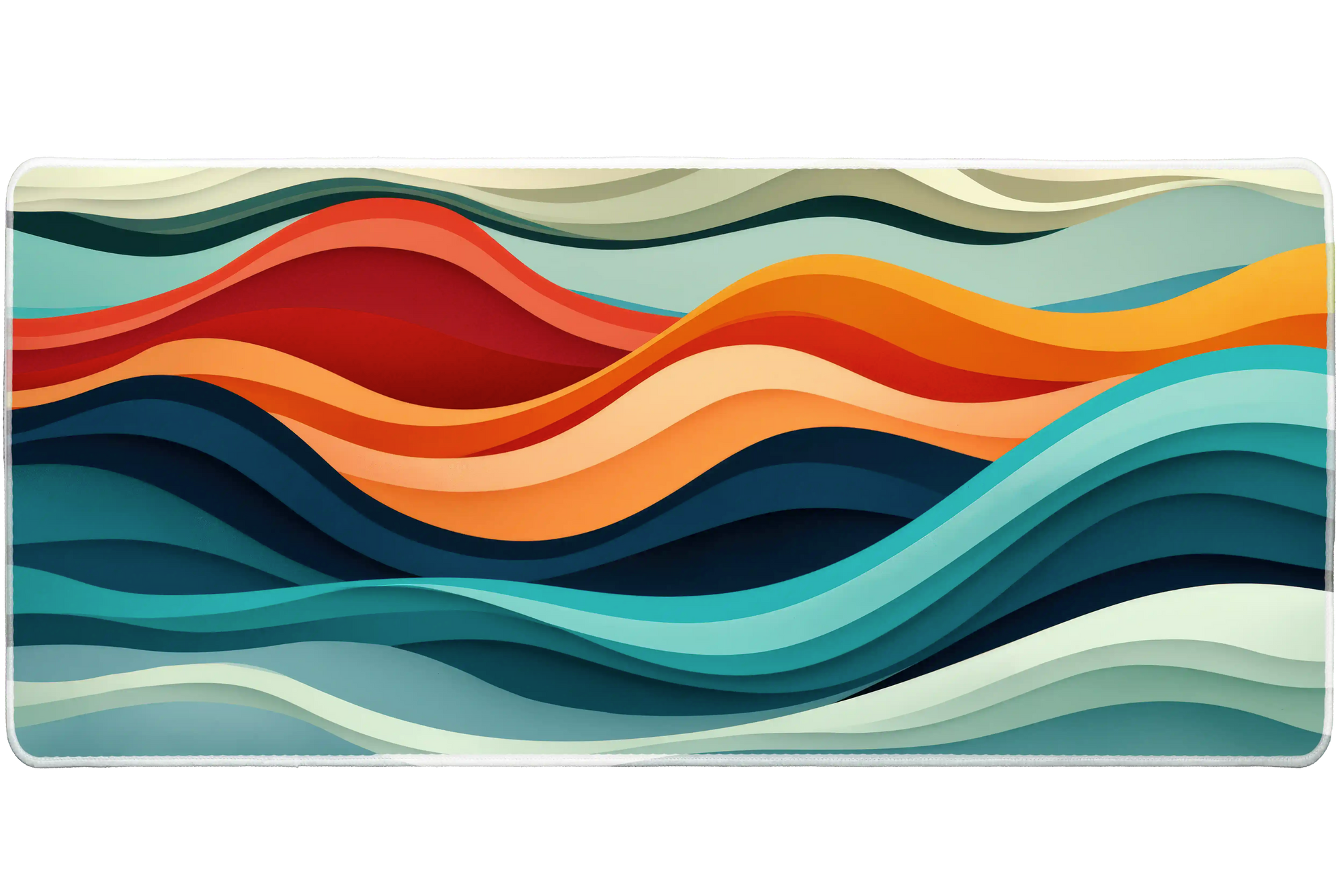 Retro Layered Waves desk mat artwork in a wide product view