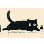 Black Cat Study Minimal Book Lover desk mat with a curious cat stretched across an open book, with a