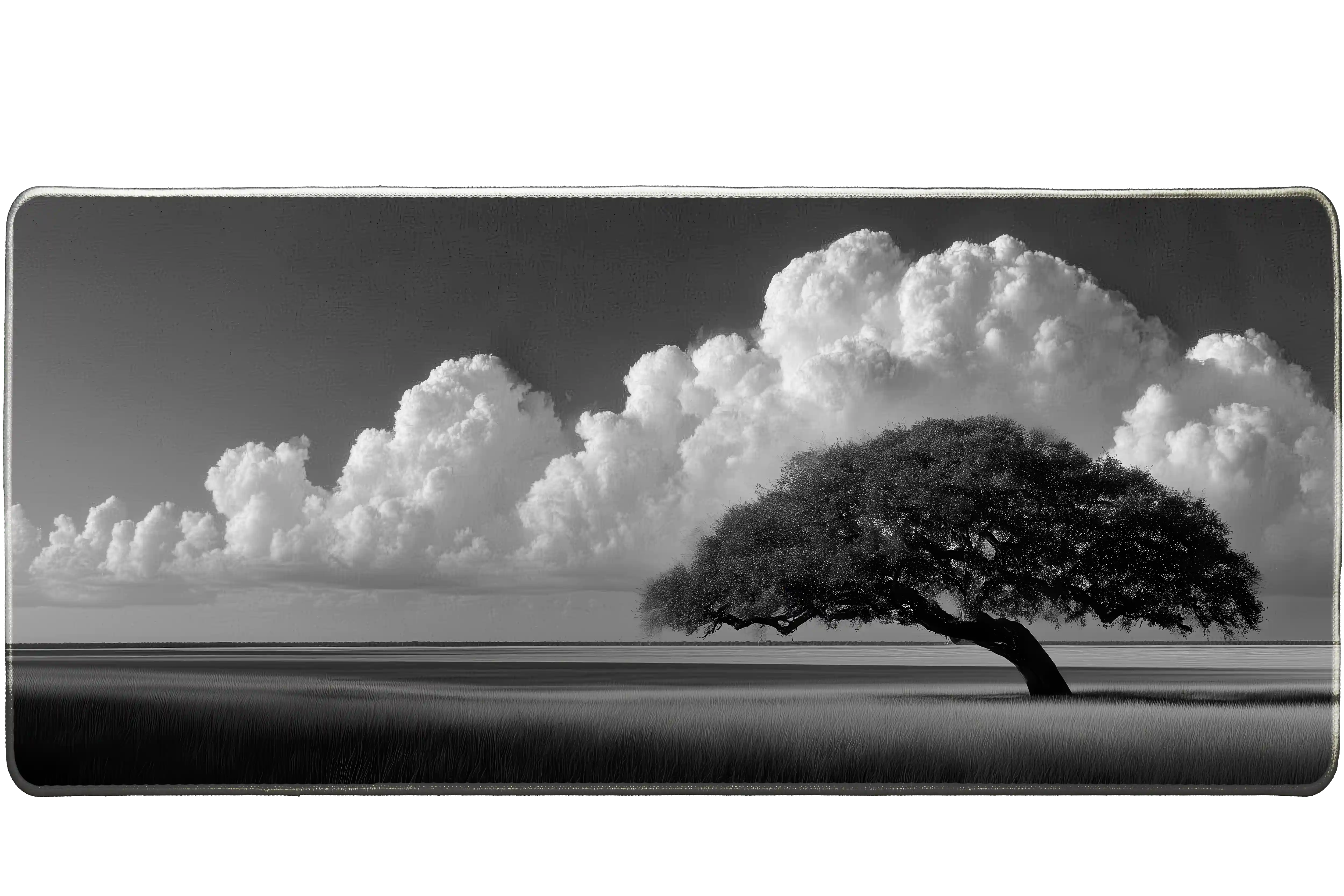 Black and White Lone Tree Landscape Desk Mat | Gaming Mouse Pad ...