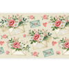 Cream floral desk mat with pink roses, white daisies, green envelopes, handwritten letters and small hearts