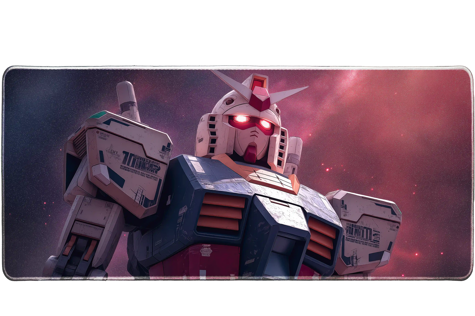 Anime 36x16in custom desk mat featuring mecha robot under starry sky, non-slip base – PrintMyPad