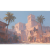 Landscape 36x16in desk mat with Mediterranean old town and palm trees – PrintMyPad