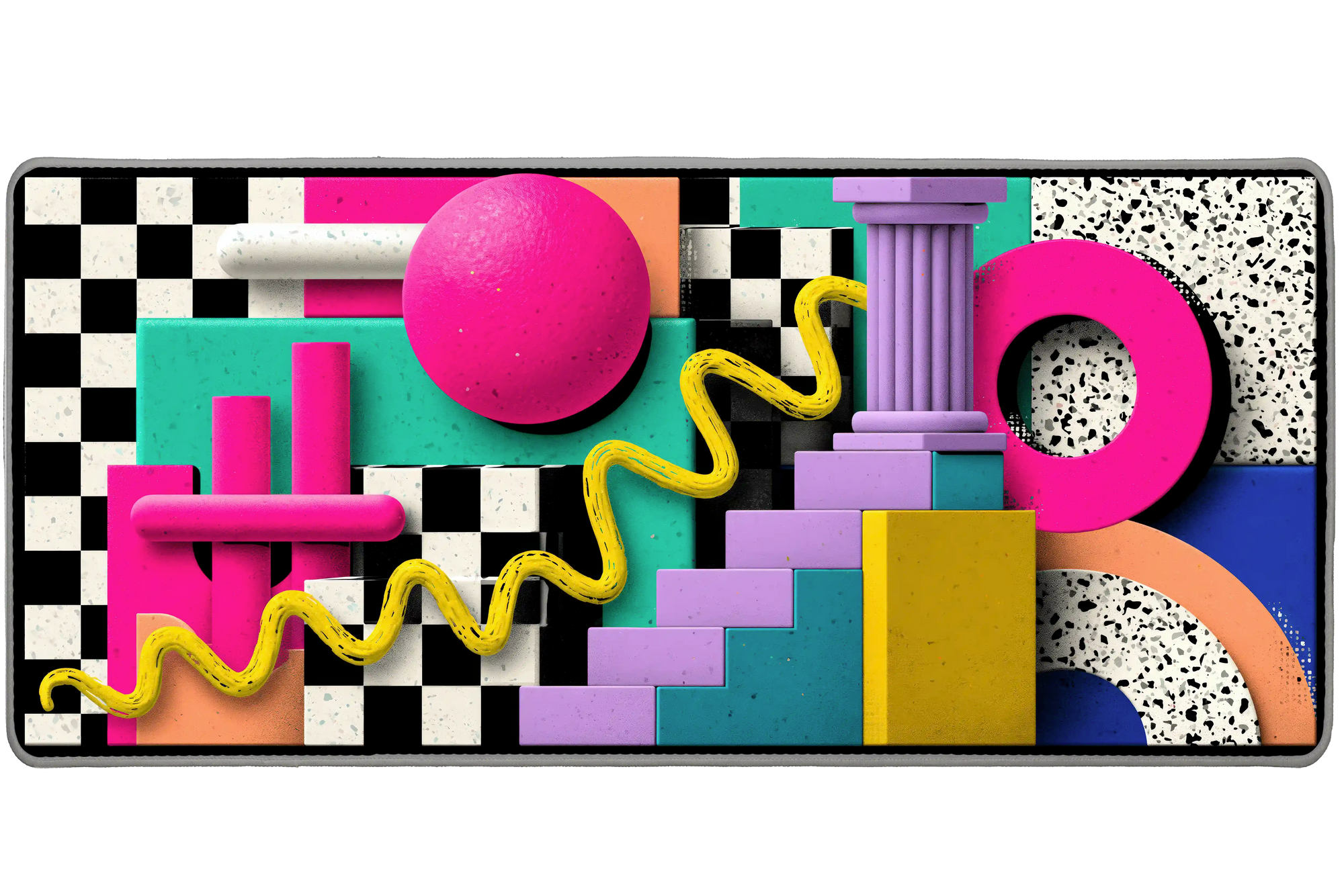 Retro Memphis Geometric Abstract desk mat artwork in a wide product view