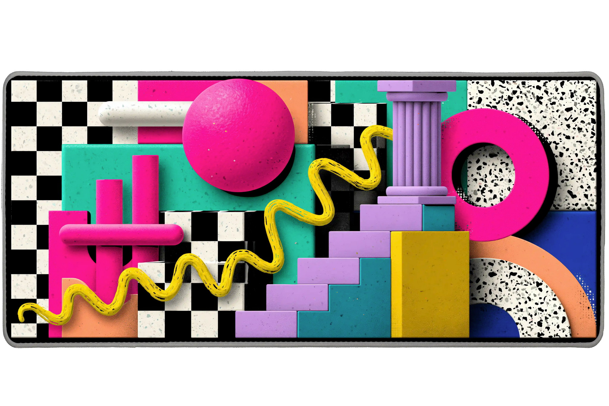 Retro Memphis Geometric Abstract desk mat artwork in a wide product view