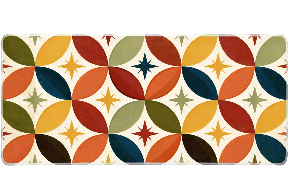 Mid-Century Geometric desk mat artwork in a wide product view