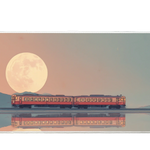 Landscape 90x40cm custom desk mat featuring red train under full moon reflection, non-slip rubber – Print My Pad