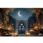 Moonlit Gothic Library Desk Mat | Ancient Books artwork on an extended desk mat with moonlit gothic library design
