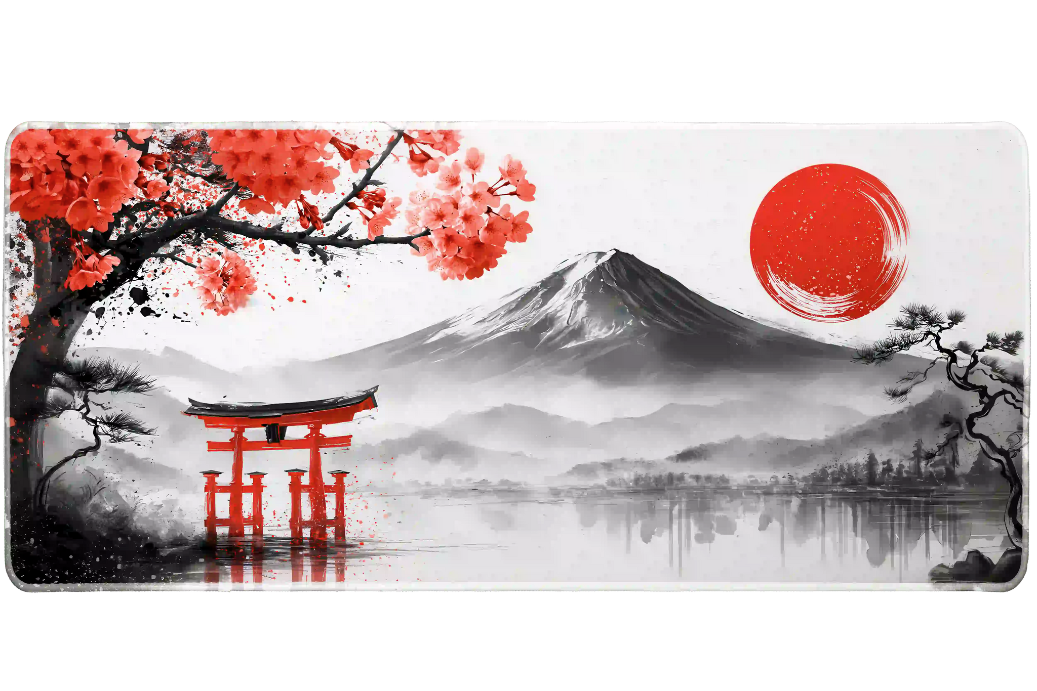Mount Fuji Ink Art desk mat artwork in a wide product view