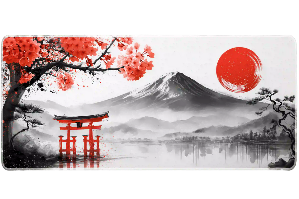 Mount Fuji Ink Art desk mat artwork in a wide product view