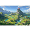 Complete fantasy mountain kingdom castle artwork printed across a large keyboard and mouse mat