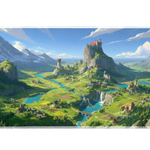 Complete fantasy mountain kingdom castle artwork printed across a large keyboard and mouse mat