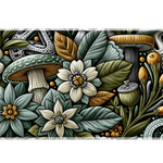 Botanical Mushroom Desk Mat | Floral Forest Mouse Pad artwork on an extended desk mat with woodland mushroom and floral artwork