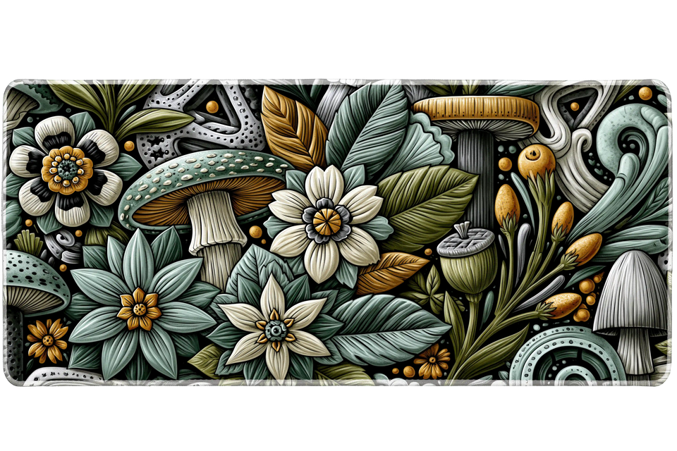 Botanical Mushroom – Floral Forest desk mat and mouse pad by PrintMyPad
