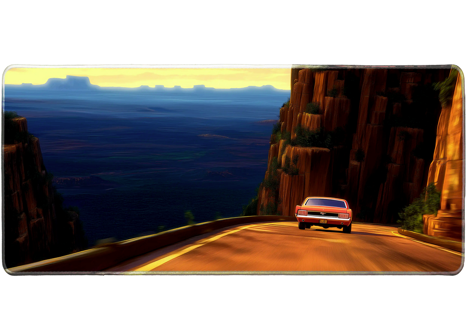 Cars 36x16in custom desk mat, stitched edge design – Print My Pad