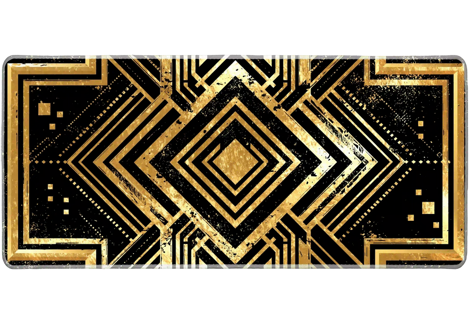Black and Gold Art Deco desk mat artwork in a wide product view