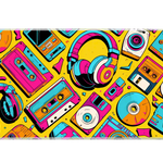 Neon 90s Cassette desk mat artwork in a wide product view