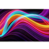 Abstract neon wave desk mat with blue, pink, purple, orange and yellow light trails flowing across black
