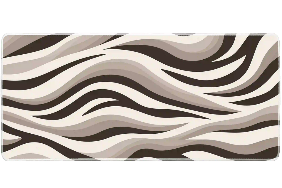 Neutral Zebra Print desk mat artwork in a wide product view