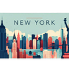New York City desk mat artwork showing Art Deco New York towers and the Statue of Liberty in teal and coral