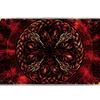 Norse-inspired dragon knot desk mat with a circular red and black emblem and antique gold-colored ornament