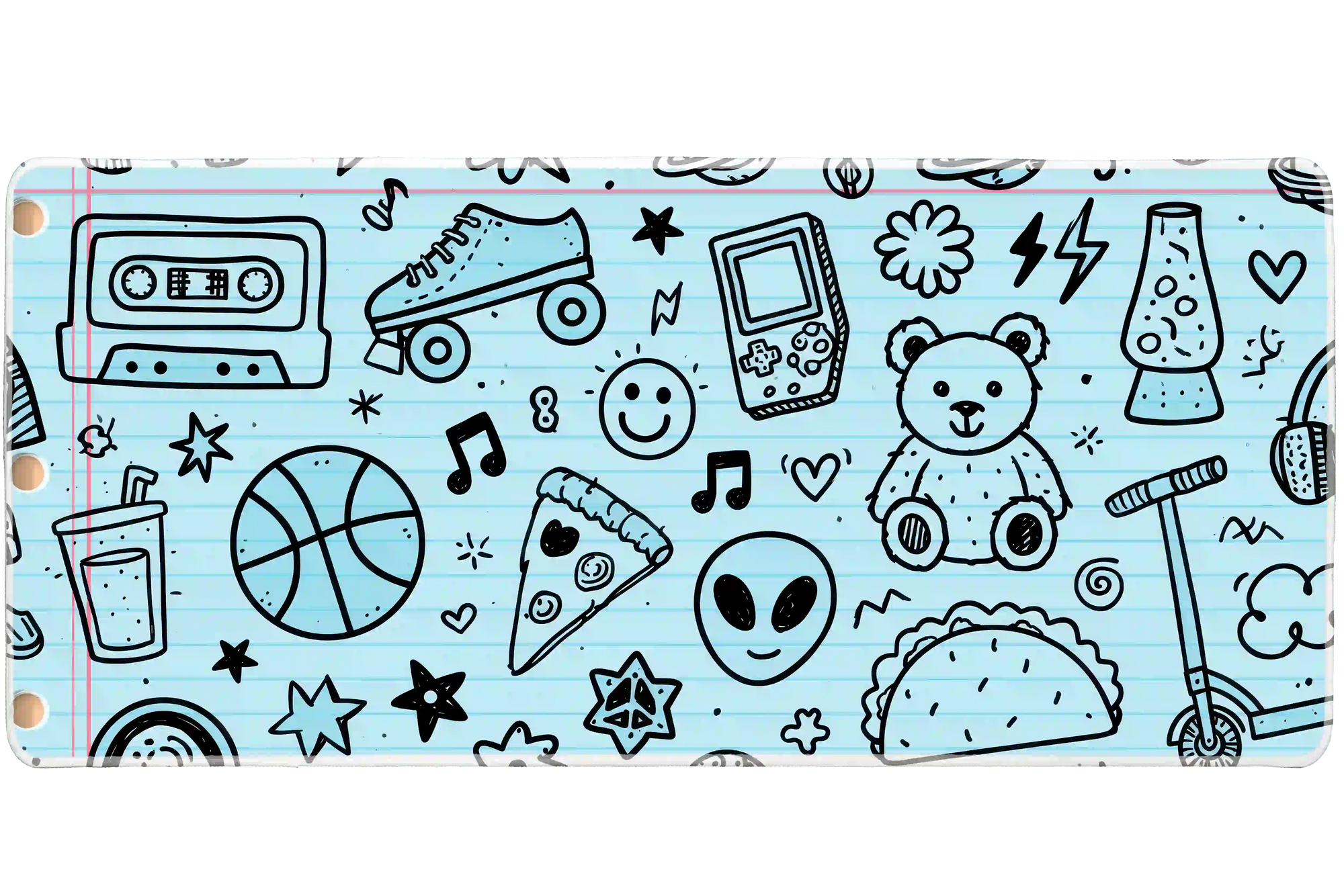 Notebook Doodle desk mat artwork in a wide product view