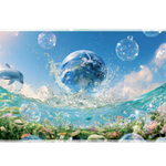 Frutiger Aero Ocean Earth desk mat artwork in a wide product view