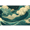 Stormy Ocean Wave Desk Mat | Japanese Sea Mouse Pad artwork on an extended desk mat with dramatic Japanese-inspired ocean wave artwork