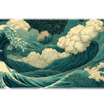 Stormy Ocean Wave Desk Mat | Japanese Sea Mouse Pad artwork on an extended desk mat with dramatic Japanese-inspired ocean wave artwork