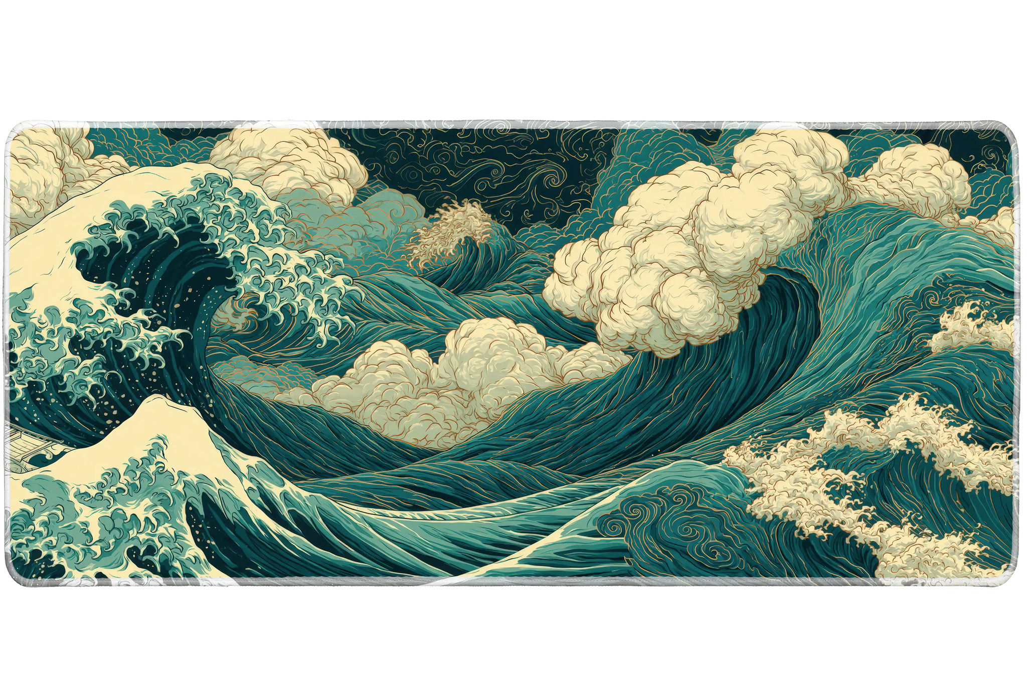 Stormy Ocean Wave Desk Mat | Japanese Sea Mouse Pad artwork on an extended desk mat with dramatic Japanese-inspired ocean wave artwork