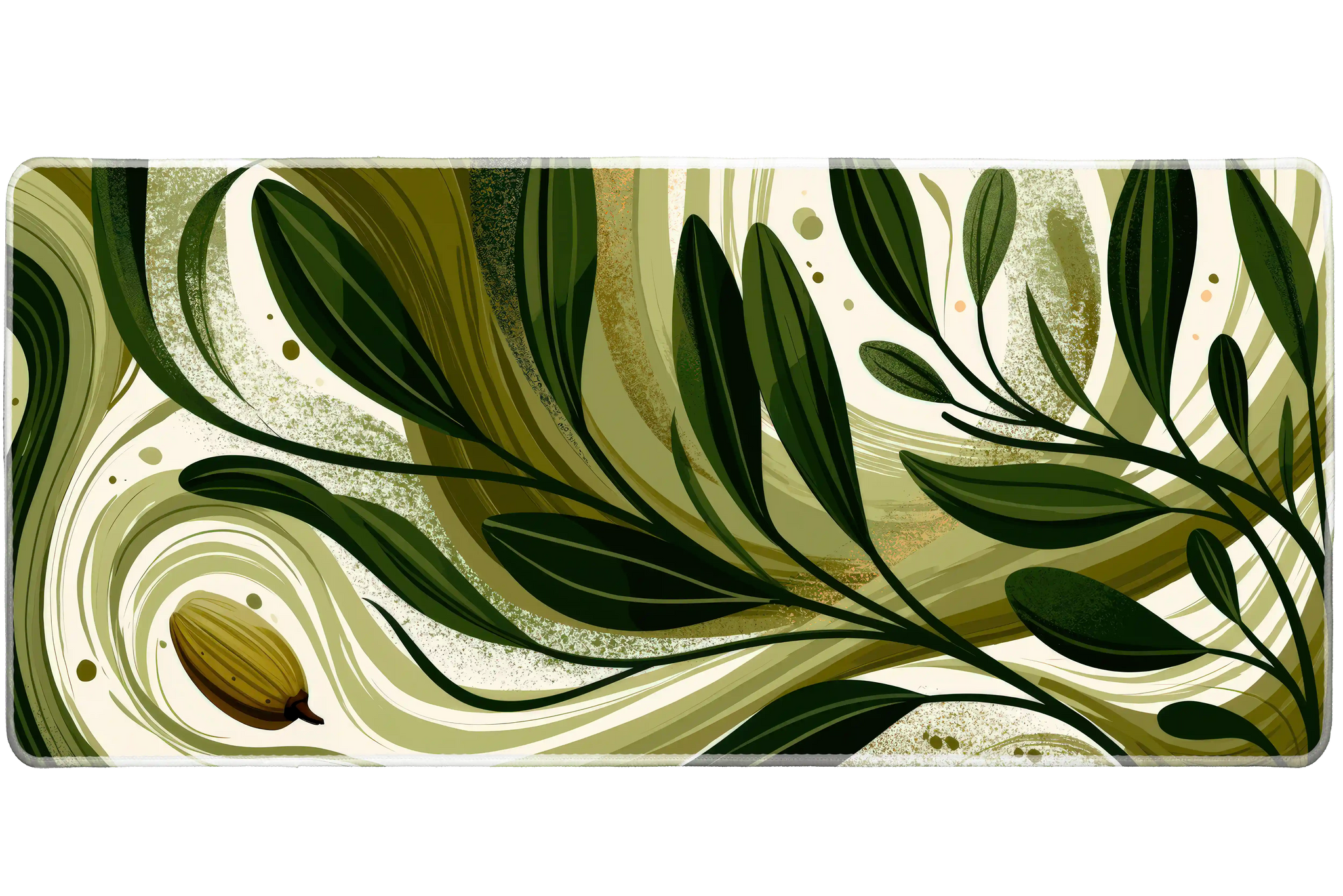 Botanical Olive Leaves desk mat artwork in a wide product view
